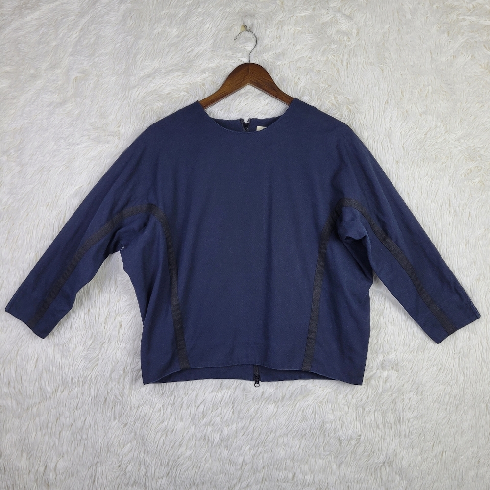 APM Monaco Navy Blue‎ Twill Back Zip Crop Jacket Womens Large